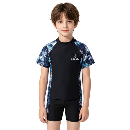 Boys Beach Swimsuits Cool Kids 2026 Toddler Swimwear Shirt and Shorts Swimming Sets Spf Blue Bathing Suit 3 4 5 6 7 8 9 10 Years