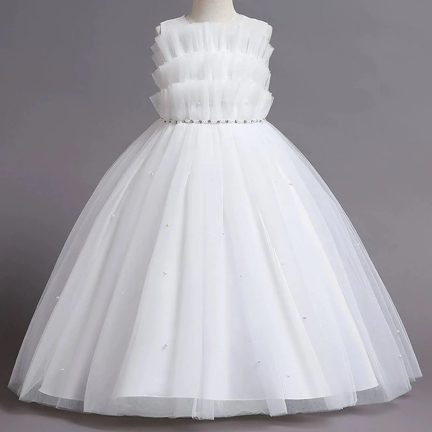 Girls' Dress Pink Red White Navy Blue Girl's Ceremonial Dress Summer Mesh Puffy Shoulderless Evening Dresses For Wedding Party