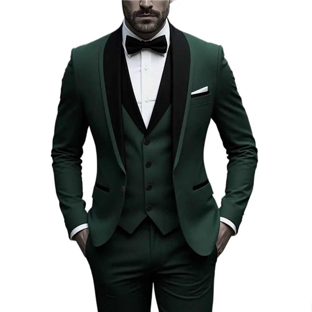 Men's 3pcs Suit Set, Jacket + Vest + Pants, Fashionable High-Quality, Suitable for Weddings, Parties and Formal Occasions