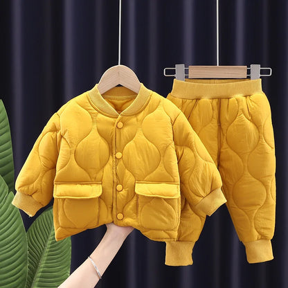 Baby Boys Clothes Full Sleeve Solid Parkas Pants 2pcs/set Toddler Costume Infant Jacket Kids Sportswear Girl Solid Casual Warm