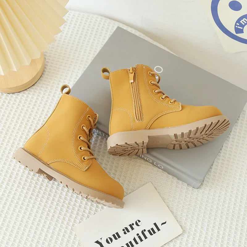 Kids Shoes for Girls Boots Fashion Solid Color Boys Leather Shoes Spring Autumn Children Student Boots