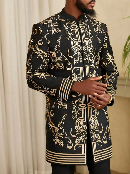 African traditional dress men's suit Long sleeve ethnic style printed patchwork shirt casual pants 2 piece holiday casual suit