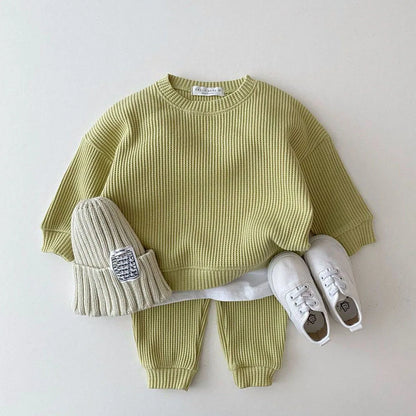 Baby Girls Clothes Autumn Cotton Kintting Clothing Sets Mock 2PCS Waffle Cotton Kids BoysSets Tracksuit Tops+Pants Korean