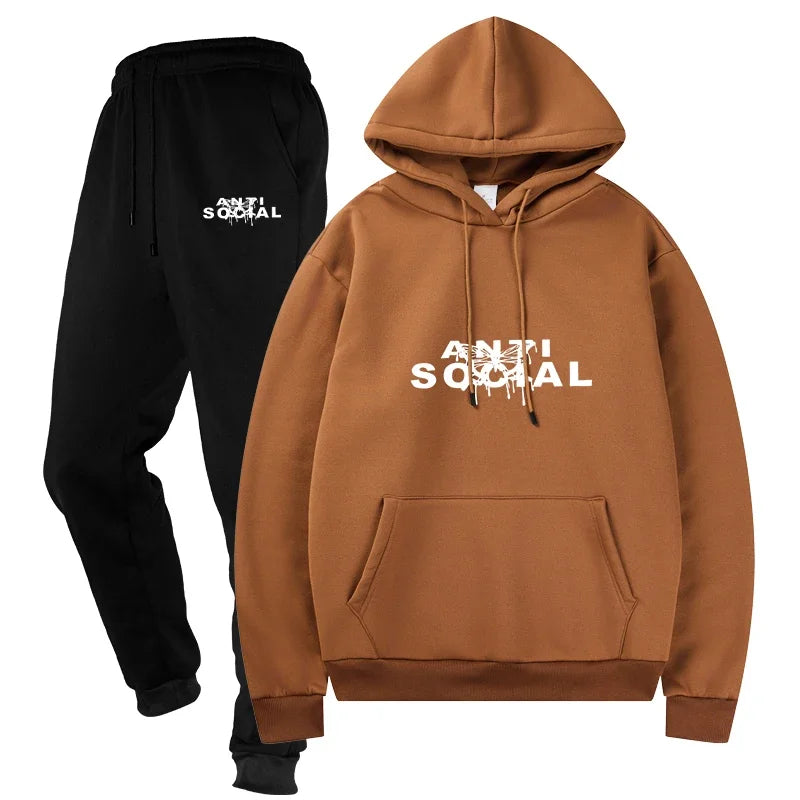 Men's Casual Sporting Suits Two - Piece Male Streetwear Sportswear Tracksuit Set Top and Pants Sweat Suit