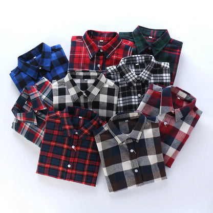 Shirts for Boys Spring Autumn Fashion Casual Plaid Blouse School Boys Clothes Long Sleeve Brushed Shirt Teen Children Clothes