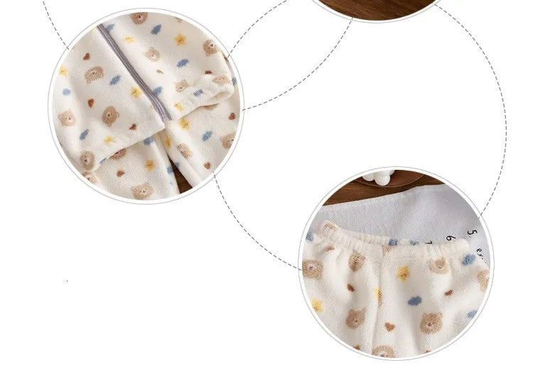 Baby Girl clothes new plush thickened two-piece set of fleece cartoon casual home clothes children's tops and bottom sets