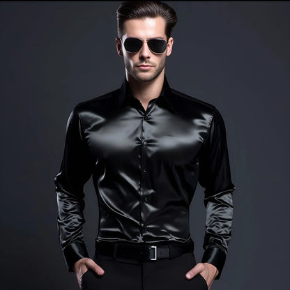 Men Satin Shirts Brand New Mens Dress Luxury Shirts Long Sleeve Casual Social Male Clothes Chemise Homme Shirt S40