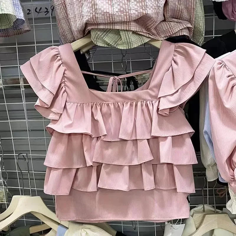 Girls Tops Vest Summer New White Ruffles Sleeveless Short Shirt Teens Kids Clothes 12 13 14 Years Children Beach Hooliday Blouse