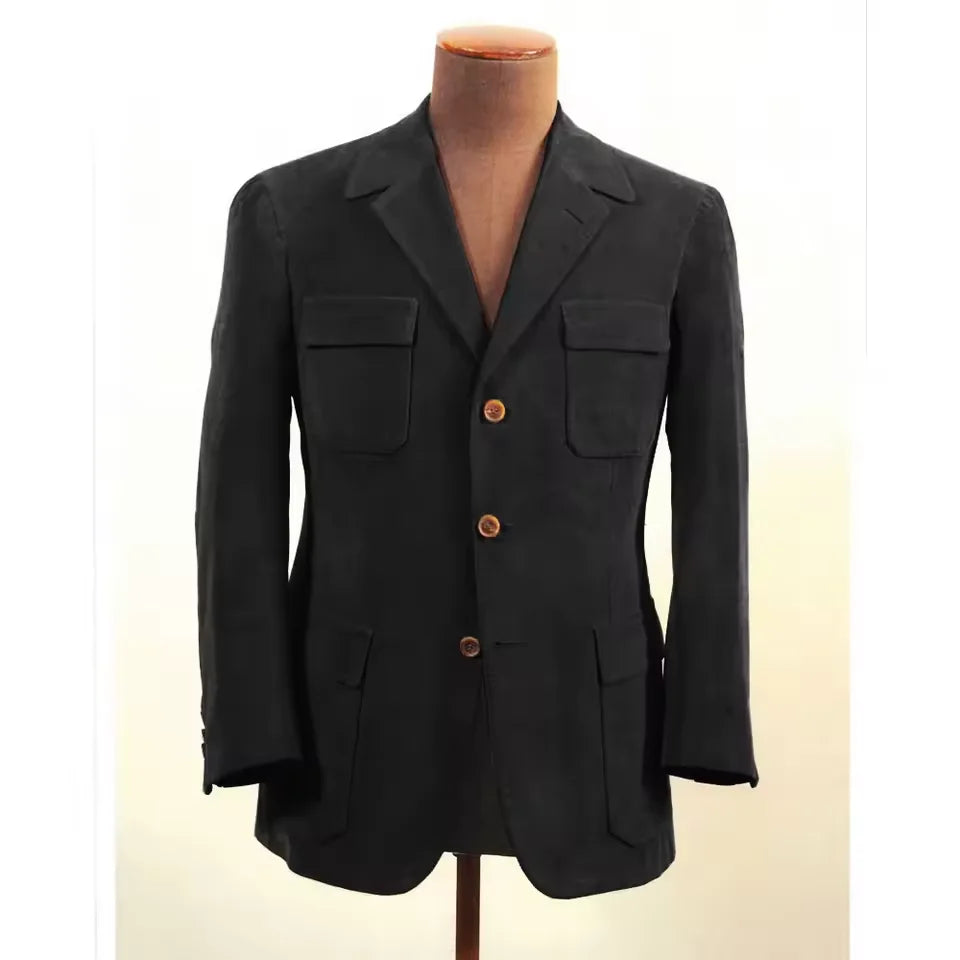 Men Suit Jacket Faux Suede Blazer Single Breasted Elegant Casual Suit 4 Pockets Comfortable Work Business Outfit Slim Fit Stylis