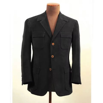 Men Suit Jacket Faux Suede Blazer Single Breasted Elegant Casual Suit 4 Pockets Comfortable Work Business Outfit Slim Fit Stylis
