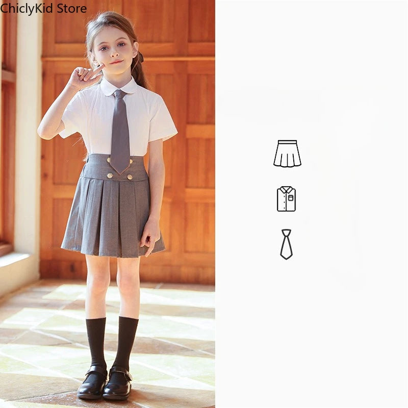 Girls Short Sleeve Blouse Skirt Boys British Shirt Shorts Children Kindergarten Students Summer Clothes Sets Kids School Uniform