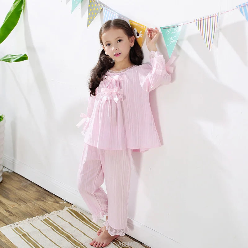 Girls Cotton Pajama Set Long Sleeve Kids Sleepwear Loungewear Comfy Home Clothes Basic Solid Color 2 Piece Outfit Summer Wear