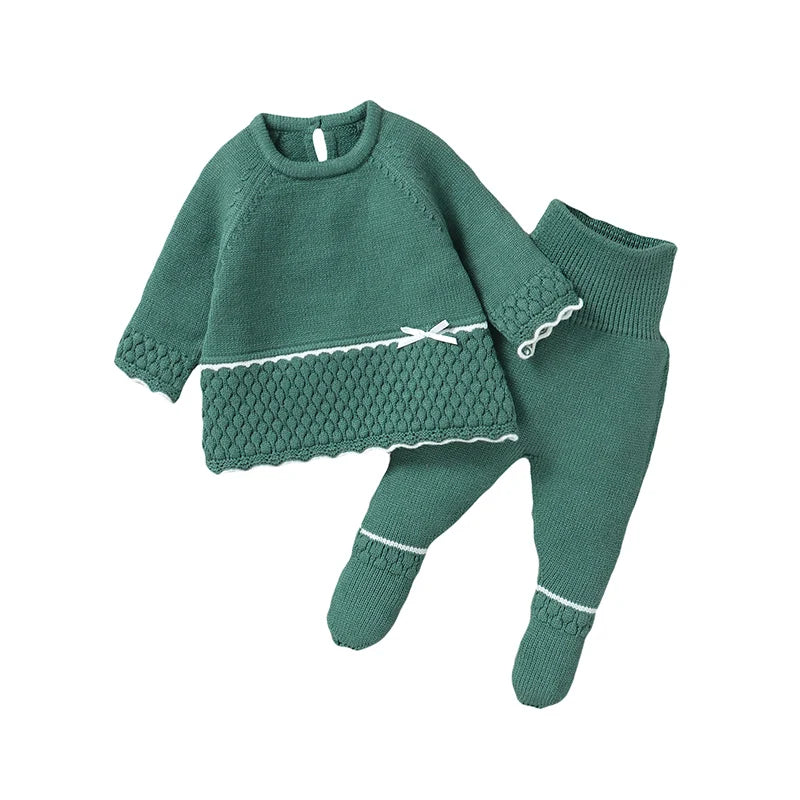 Baby Clothes Set Knit Newborn Girl Sweater Dress +Pants Foot Wrap Warm Fall Infant Top Pollover +Trousers 2pcs Fashion Cute 0-9M