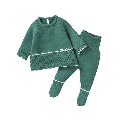 Baby Clothes Set Knit Newborn Girl Sweater Dress +Pants Foot Wrap Warm Fall Infant Top Pollover +Trousers 2pcs Fashion Cute 0-9M