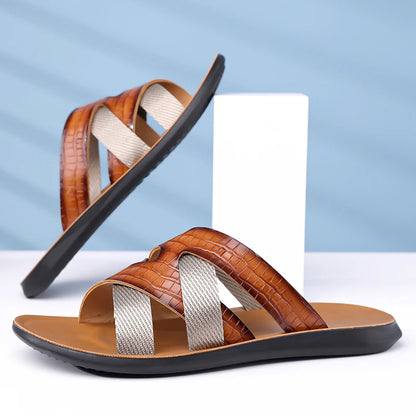 Men's Summer Comfortable Fashionable Beach Slippers Soft-Soled Single Strap Slip-On Slippers for Casual Wear