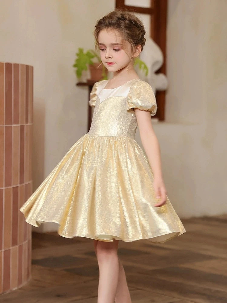 Teen Girls Champagne Golden Evening Party Dress Princess Kids Wedding Dress Little Fairy Children Formal Gown Photograph Wear