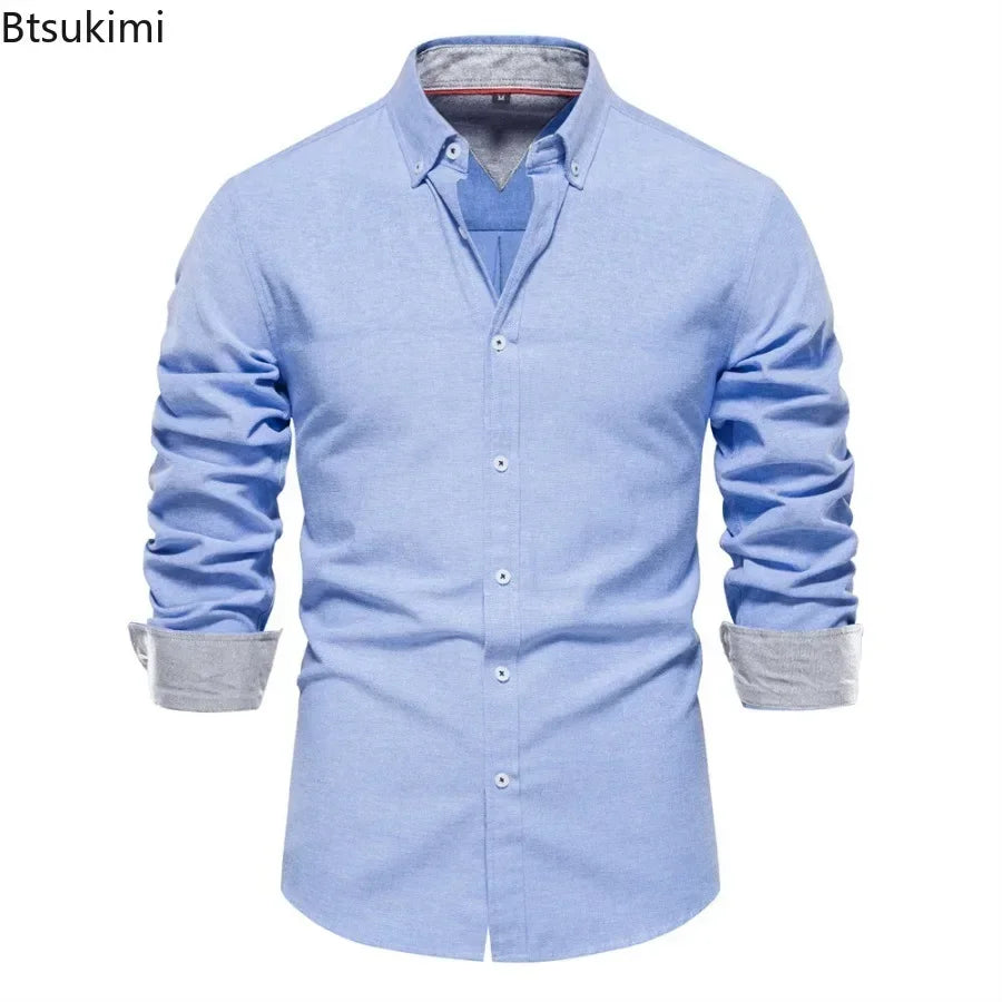 2026 Men's Fashion Social Shirts Solid Color Lapel Long Sleeve Dress Shirts for Men Formal Business Party Shirts Men's Clothing