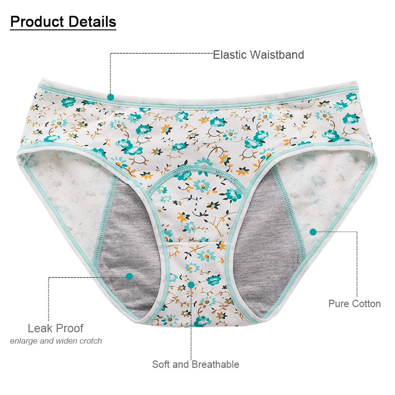 Menstrual Panties, Girls Physiological Leakproof Underwear Cotton printed Menstruation Underpants for Teenager Student