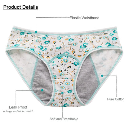 Menstrual Panties, Girls Physiological Leakproof Underwear Cotton printed Menstruation Underpants for Teenager Student