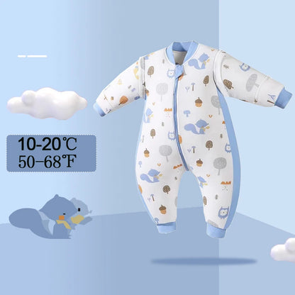 Toddler Winter Thick Cotton Pajamas Little Boys Girls Cartoon Print Romper Baby Child Neck Protection Zipper Jumpsuits 1-4Yrs