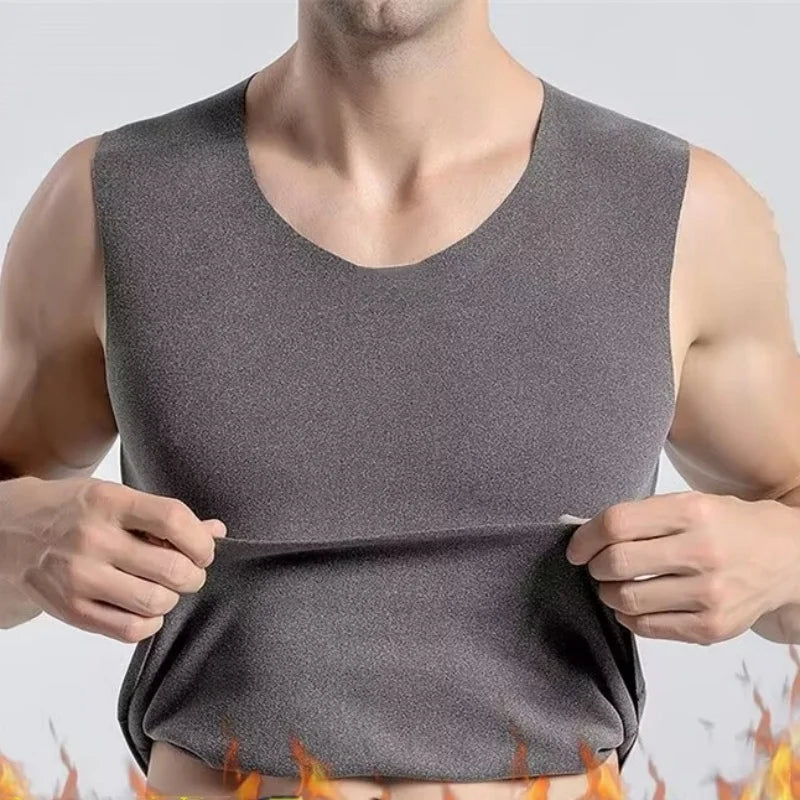 Mens Underwear 37° Heating Fiber Plus Velvet Seamless Vest Men's Winter Slim Warm Bottoming Shirt Men's Speed Thermal Underwear