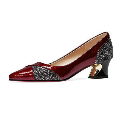 Women'S 4cm High Heels Elegant Fashion Red Pointed Toe Dress Office Shoes Wedding Bridal Loafers Party Shoes