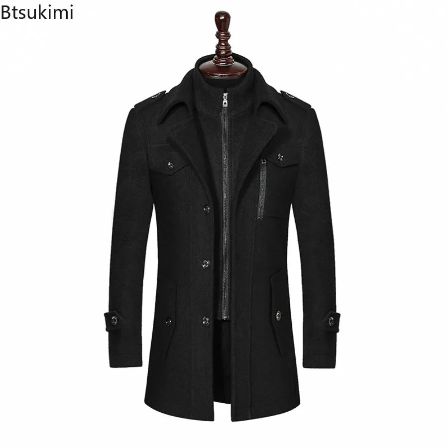 2026 Men's Fashion High-End Business Woolen Coat Atmosphere Long Thickened Wool Overcoat Autumn Winter Middle-Aged Stylish Coats