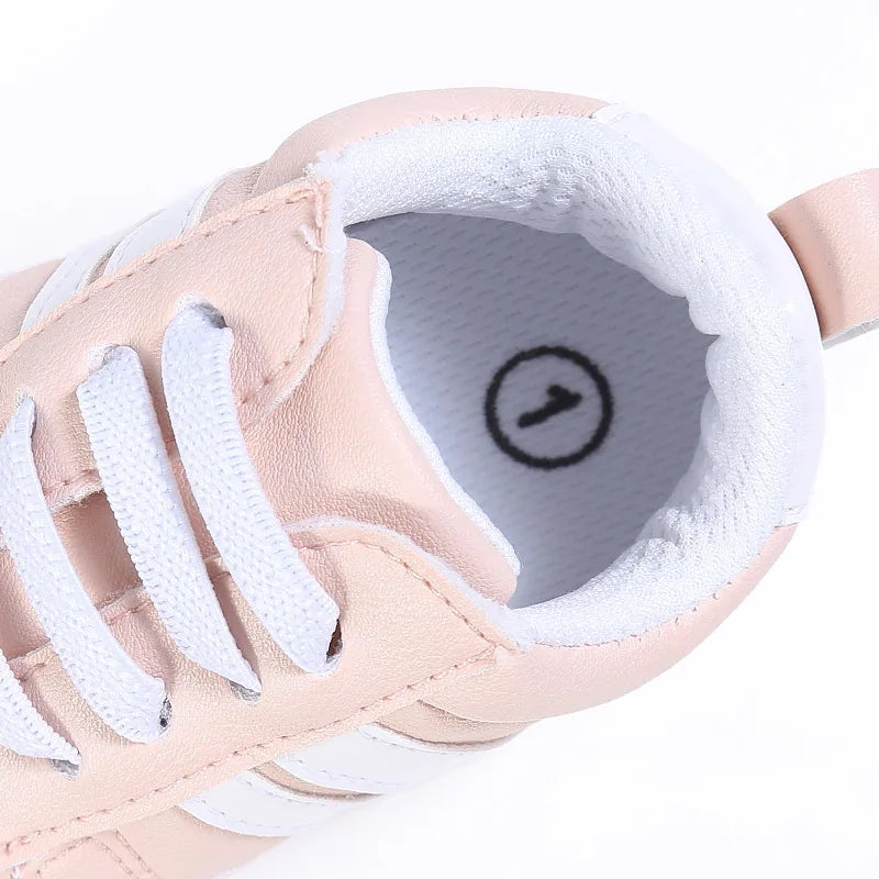 Newborn Baby Boys Shoes for 1 Year Footwear with Striped Infant Casual PU Leather Toddler Soft Sole Girls Sneakers First Walkers