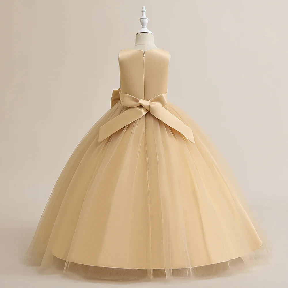 Formal Party Dress For Teenage Girls Tulle Sequins Embroidery Princess Dress For Kids Wedding Birthday Pageant Prom Maxi Gown