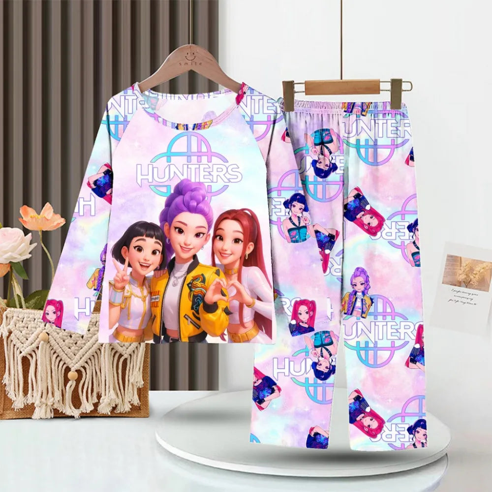 Girls Pajamas Sets Spirng Kpop Kids Long Sleeve Sleepwear Children's Pyjamas Boys Girls Cartoon 2pcs Homewear Clothes Loungewear