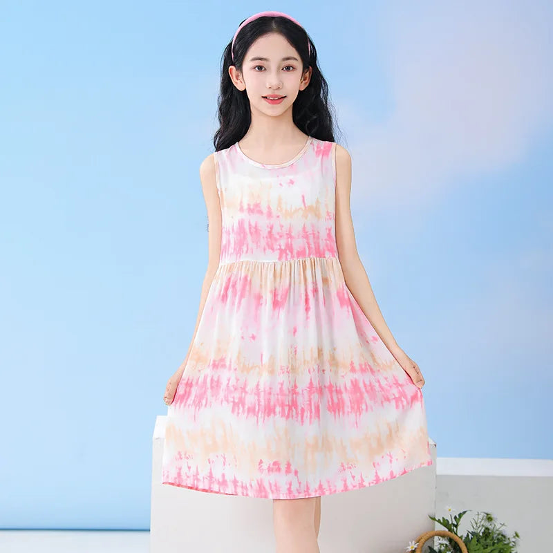 Summer Sleeveless Teen Girls Beach Dresses Children's Clothing Vestido para niña de 8 a 10 años Princess Rainbow Flower Dresses