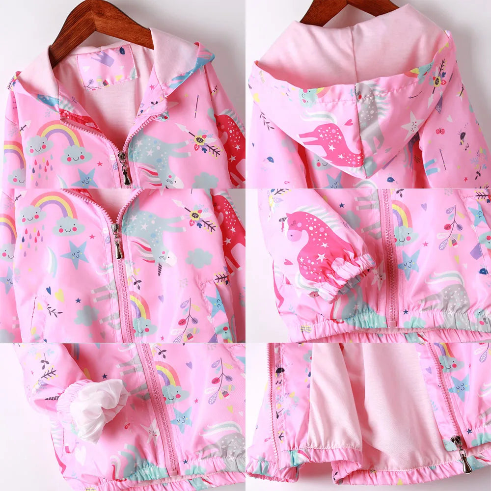 Spring Autumn Full Sleeve Children's Jacckets Unicorn Bunny Rabbit Animal Print Kids Jacket Coats for 2 to 9 Years Girls Coat