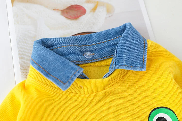 Baby boy clothes 0-4 years old spring and autumn long-sleeved suit boy cartoon lapel cotton sweater + jeans baby 2-piece set