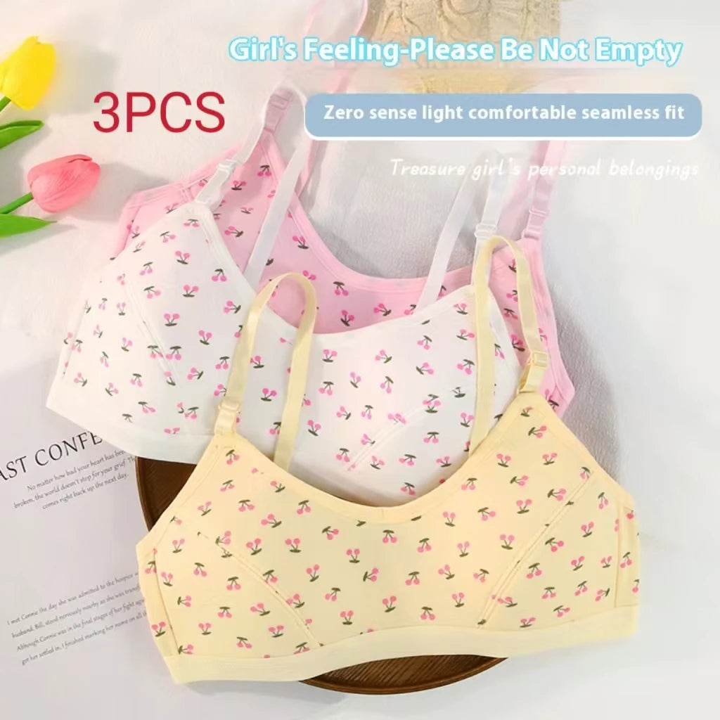 Teenage Girls Underwear 3PCS Developmental Small Undershirt Female Big Boy Elementary School Students Cotton 10-13 Years Old Bra