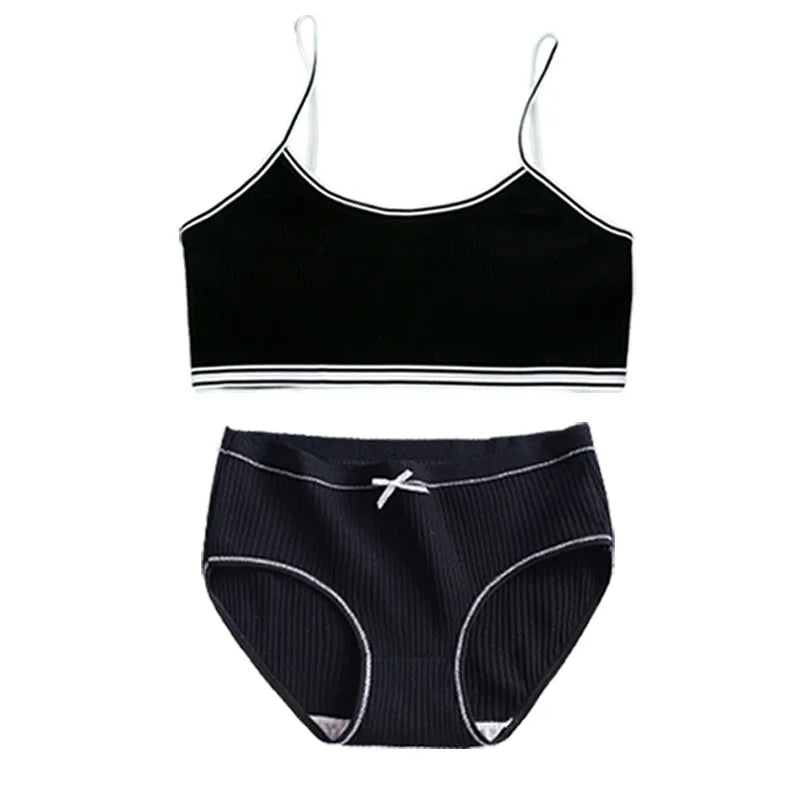 Girls Training Bras Panties Solid Kids Cotton Underwear Sets Teens Students Bra Vest and Panties Wireless Girls Cotton Bra 8-16Y