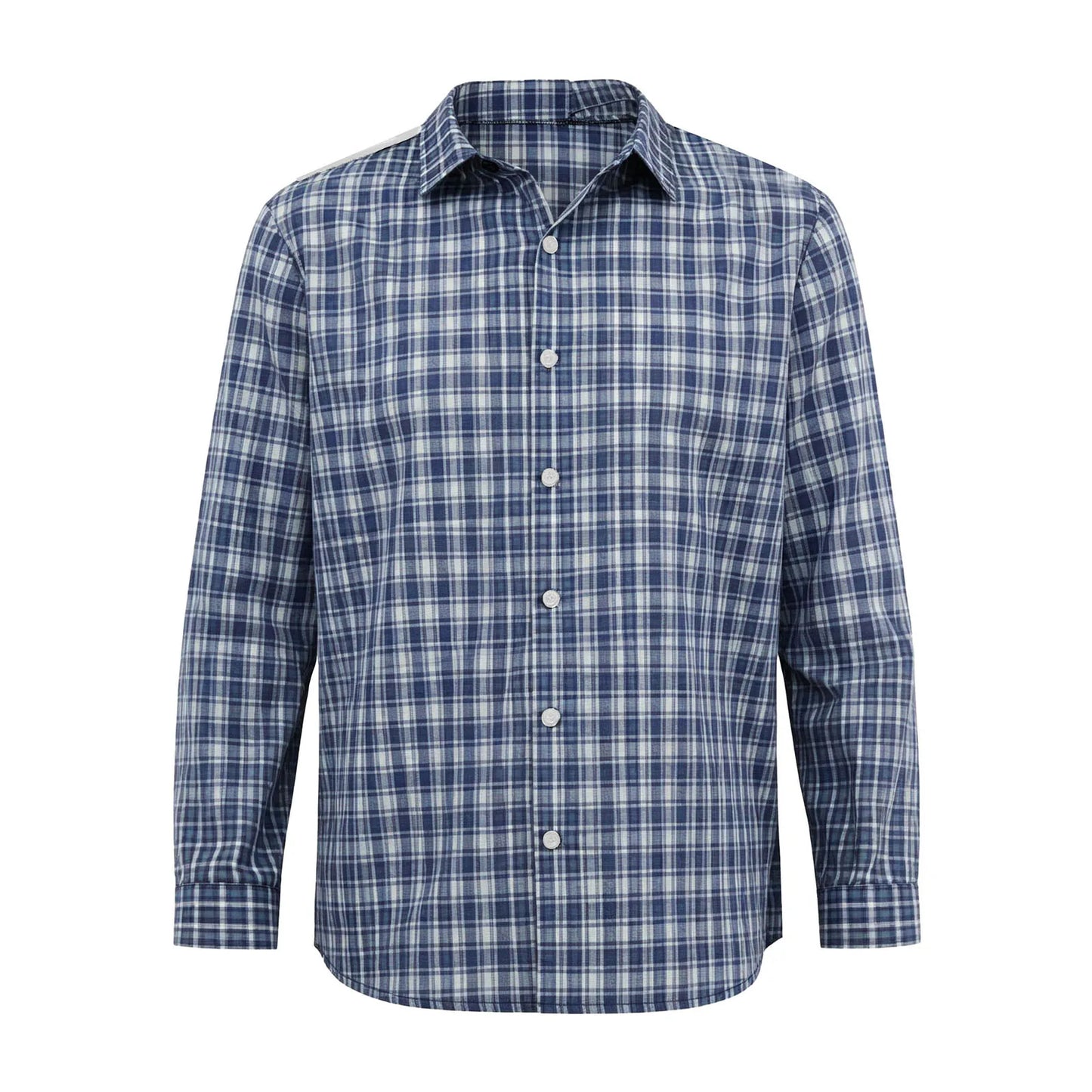 Mens Elderly Adaptive Shirts Tops Open Back with Full Back Overlap Turn-down Collar Long Sleeve Front Button-up Plaid Shirt