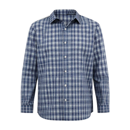 Mens Elderly Adaptive Shirts Tops Open Back with Full Back Overlap Turn-down Collar Long Sleeve Front Button-up Plaid Shirt