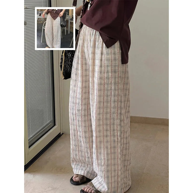 Girls' Floral Plaid Cotton Yarn Pajama Pants Women's Summer New High-end Casual Home Pants