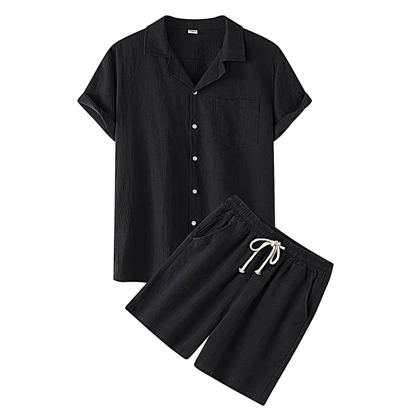 Cotton Linen Men Outfit Set Summer Casual Loose Single Breasted Men's Shirt Shorts 2 Pcs Sets Solid Beach Wear Short Sleeve Suit