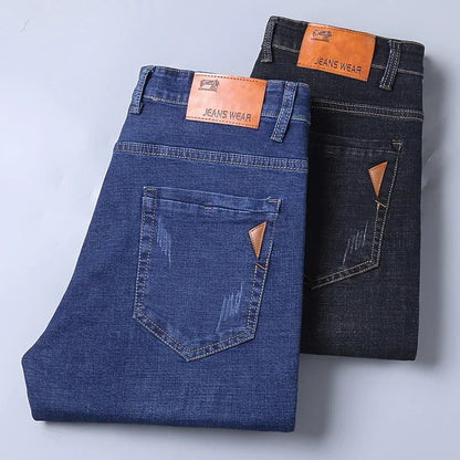 Men Fashion Straight Jeans Men 2025 New Stretch Slim Fit Pants Comfortable Soft Business Denim Trousers Male Brand Clothing