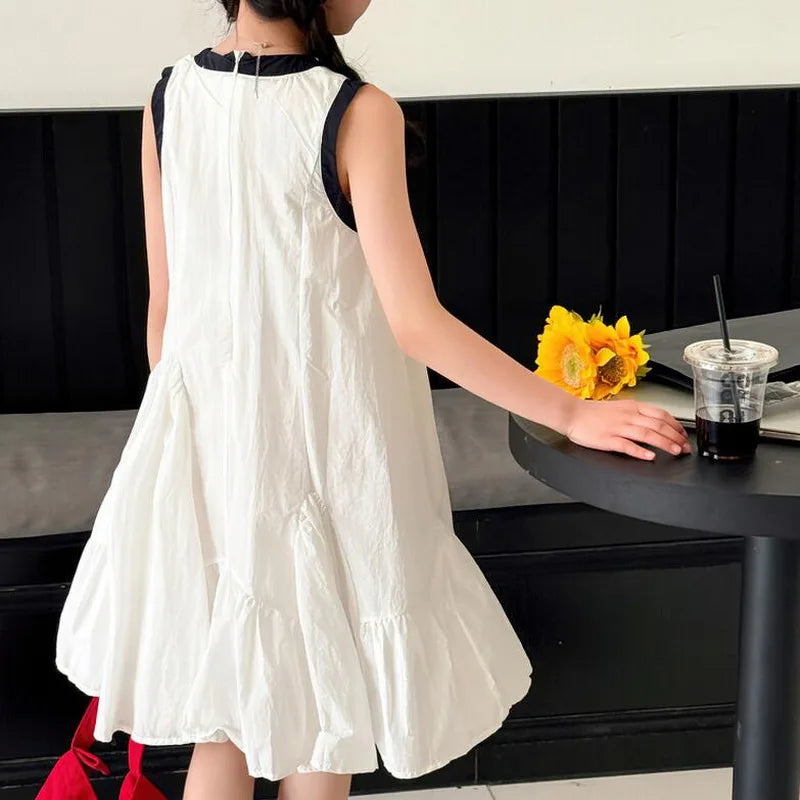 New Summer Girls Princess Dress Kids Sleeveless Dress with Ruffles Design Dresses for Teen Child Casual Vacation Beach Dress
