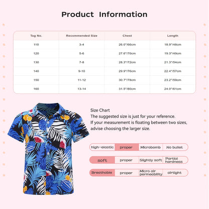 Kids Boys Hawaiian Shirts Tropical Graphic Print Short Sleeve Shirt Casual Turn-Down Collar Tee Tops for Vacation Beach Holiday