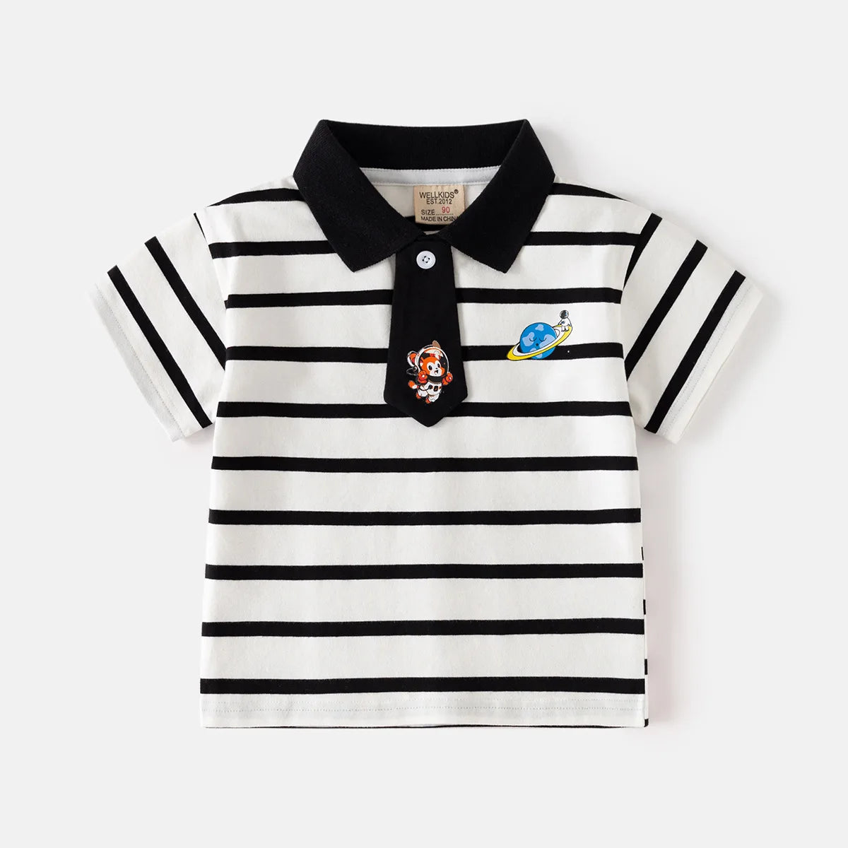 HoneyCherry Boys' Short-sleeve Polo Shirts Summer Cartoon-printed Stylish Turn-collar Tops Boy T-shirts