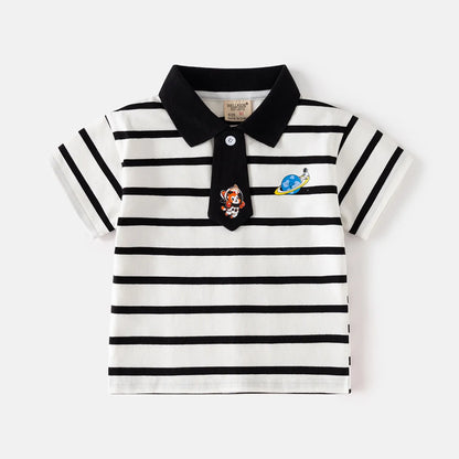 HoneyCherry Boys' Short-sleeve Polo Shirts Summer Cartoon-printed Stylish Turn-collar Tops Boy T-shirts
