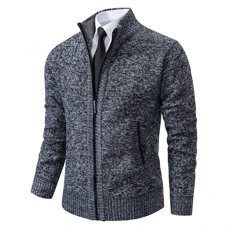 Men Cardigan Sweater 2025 Autumn Winter Keep Warm Thicken Solid Casual Stand Collar Zip Knitwear Fleece Jacket Coat Men Clothing