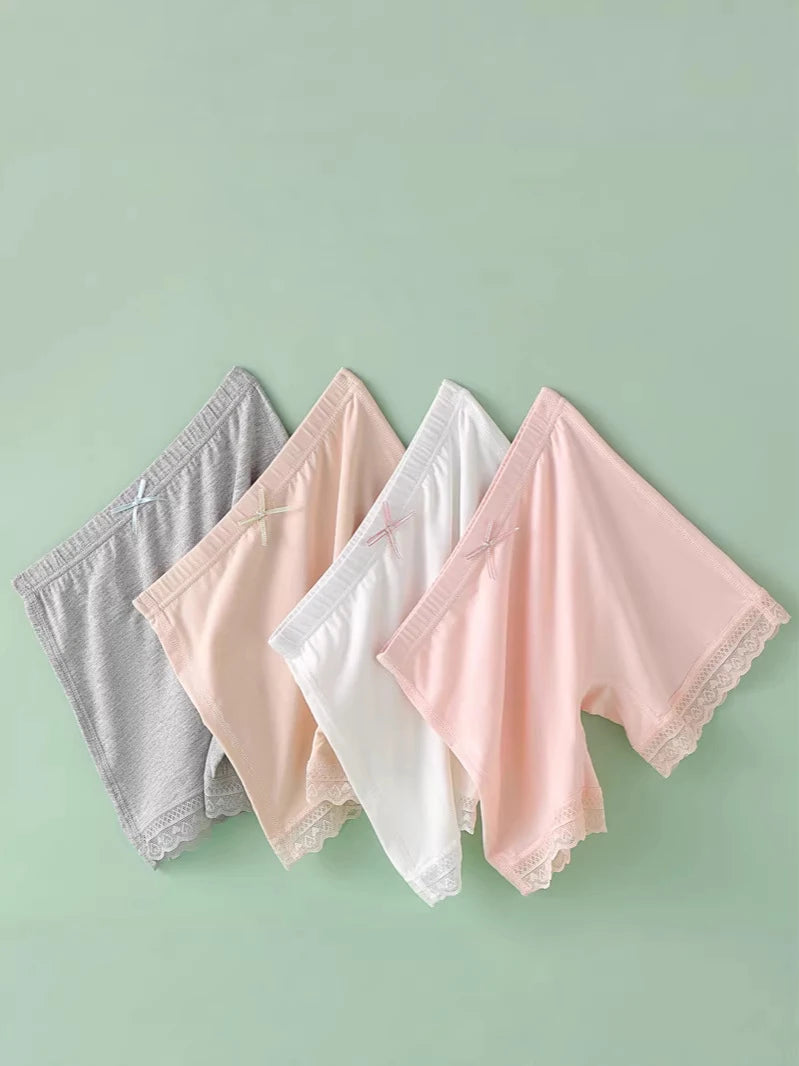 Girls Anti-Embarrassment Safety Shorts Kids Lace Trim Seamless Boyshorts Cotton Trim Underwear for Kids