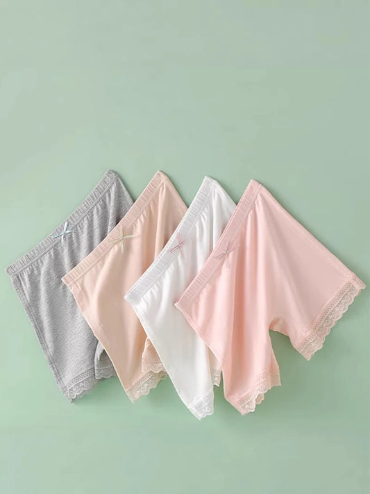 Girls Anti-Embarrassment Safety Shorts Kids Lace Trim Seamless Boyshorts Cotton Trim Underwear for Kids