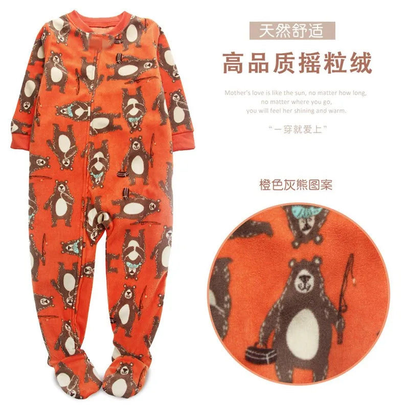 One-piece pajamas for children aged 3-10, pajamas for boys and girls, fleece one-piece suits, soft and warm.