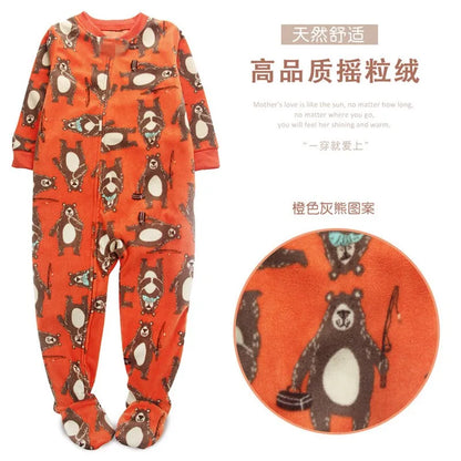 One-piece pajamas for children aged 3-10, pajamas for boys and girls, fleece one-piece suits, soft and warm.