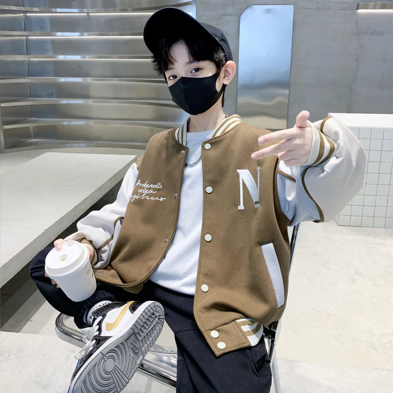 2025 Spring Autumn Teenage Boy Baseball Jacket Uniform for Junior Kids Sports Coat Youth Child Casual Clothing Age 5 To 14 Years